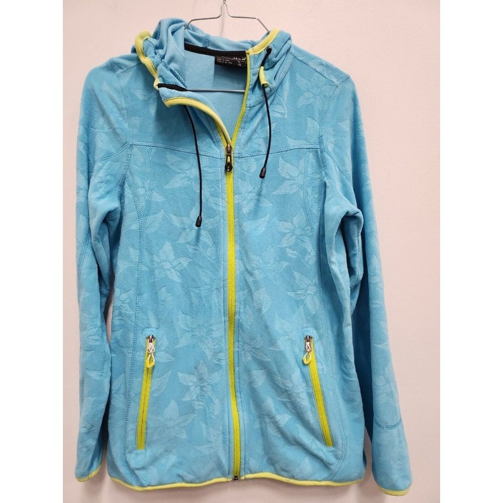 Killtec Technical Outdoors Womens Jacket Sz 6 Blue Floral Fleece Hooded Full Zip